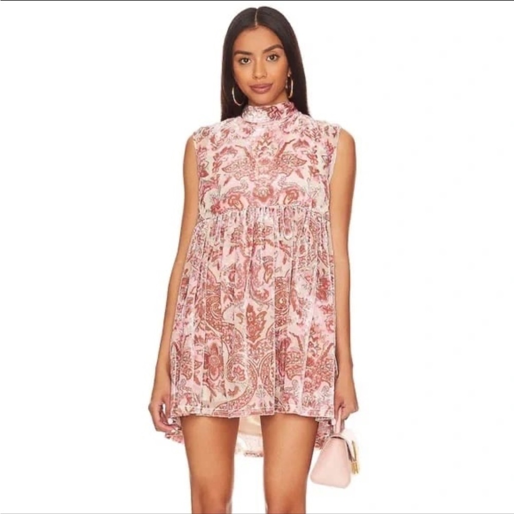 Free People Pink and White Asymmetrical A-Line Dress